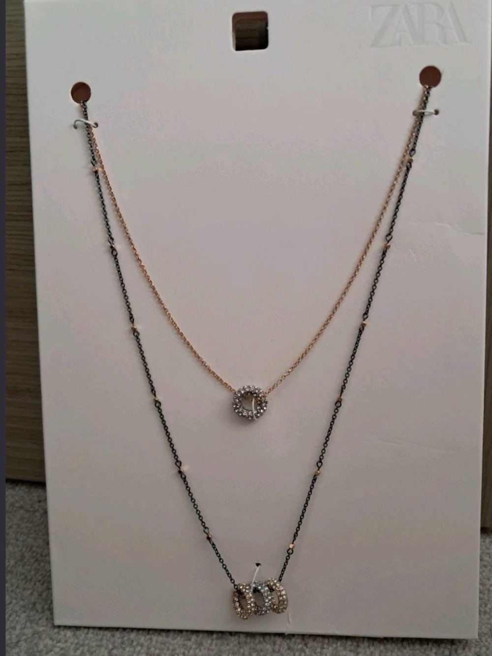 🔥🔥 ZARA Layered Crystal Pendant Necklace in Rose Gold and Black